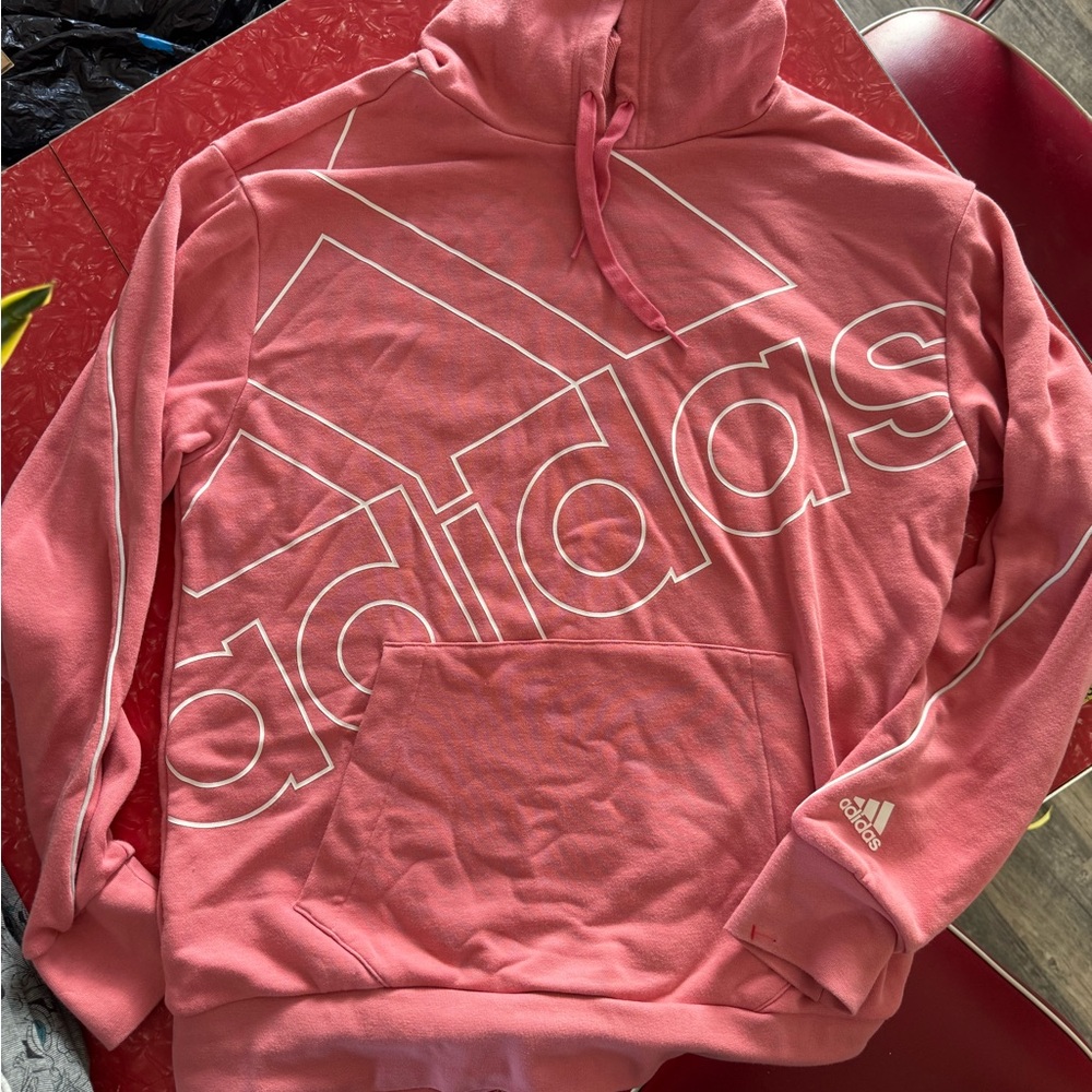 Adidas women’s Pink Logo Hoodie Sweatshirt size medium
